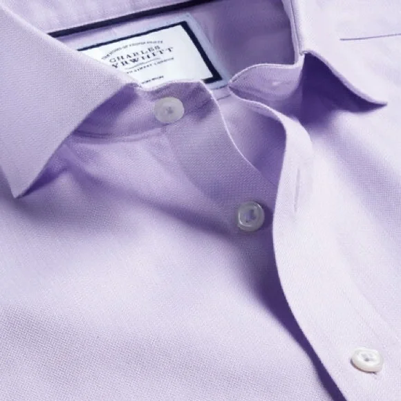 Charles Tyrwhitt Lilac Purple Spread Collar Non-Iron Henley Weave Slim Fit Shirt